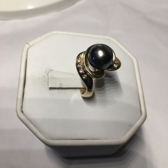14K gold black pearl ring - Picture 2 of 4